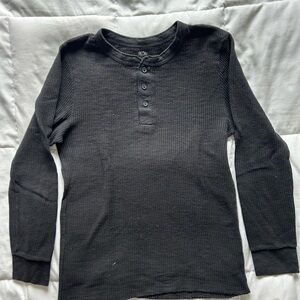Vintage Fruit of the Loom Classic Black Waffle Henley Long Sleeve Women’s Large